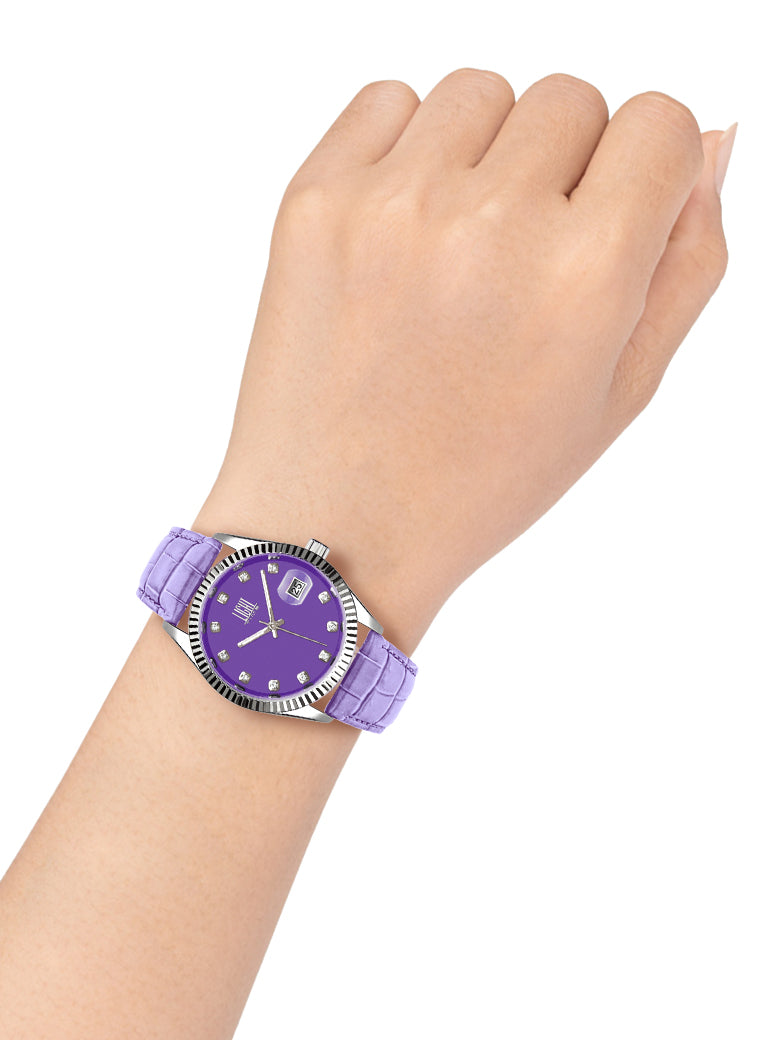 Orologio Light Time Timeless Colors L225SP-LI - donna quarzo cassa acciaio cinturino pelle quadrante lilla datario 36mm 5ATM - Dettaglio