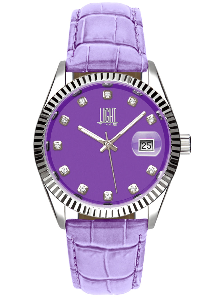 Orologio Light Time Timeless Colors L225SP-LI - donna quarzo cassa acciaio cinturino pelle quadrante lilla datario 36mm 5ATM - Frontale