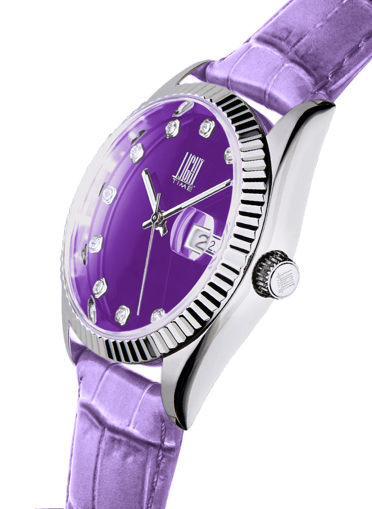 Orologio Light Time Timeless Colors L225SP-LI - donna quarzo cassa acciaio cinturino pelle quadrante lilla datario 36mm 5ATM - Laterale