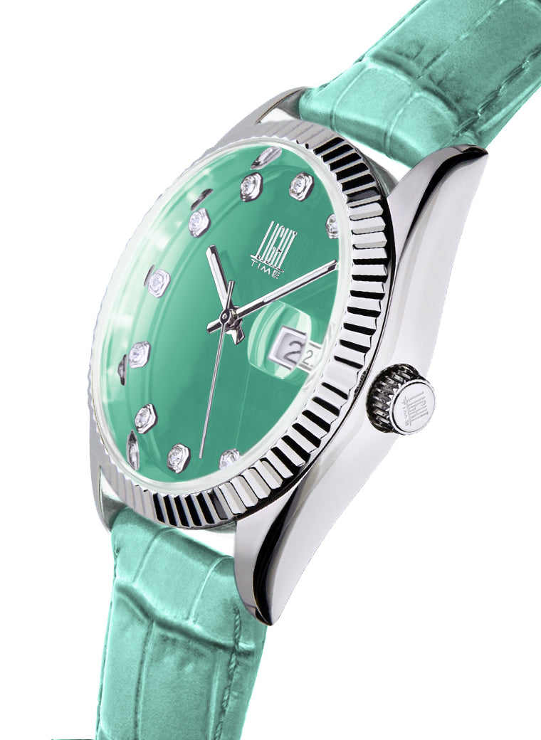 Orologio Light Time Timeless Colors L225SP-TIF - donna quarzo cassa acciaio cinturino pelle quadrante teal datario 36mm 5ATM - Laterale