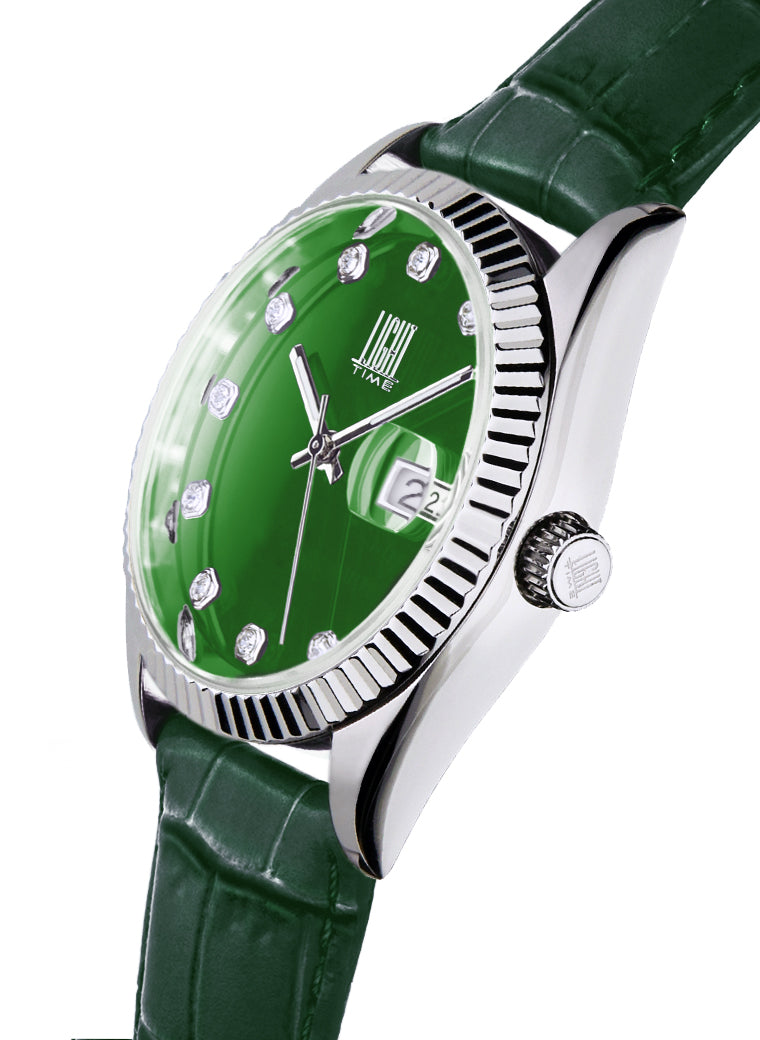 Orologio Light Time Timeless Colors L225SP-VE - donna quarzo cassa acciaio cinturino pelle quadrante verde datario 36mm 5ATM - Laterale