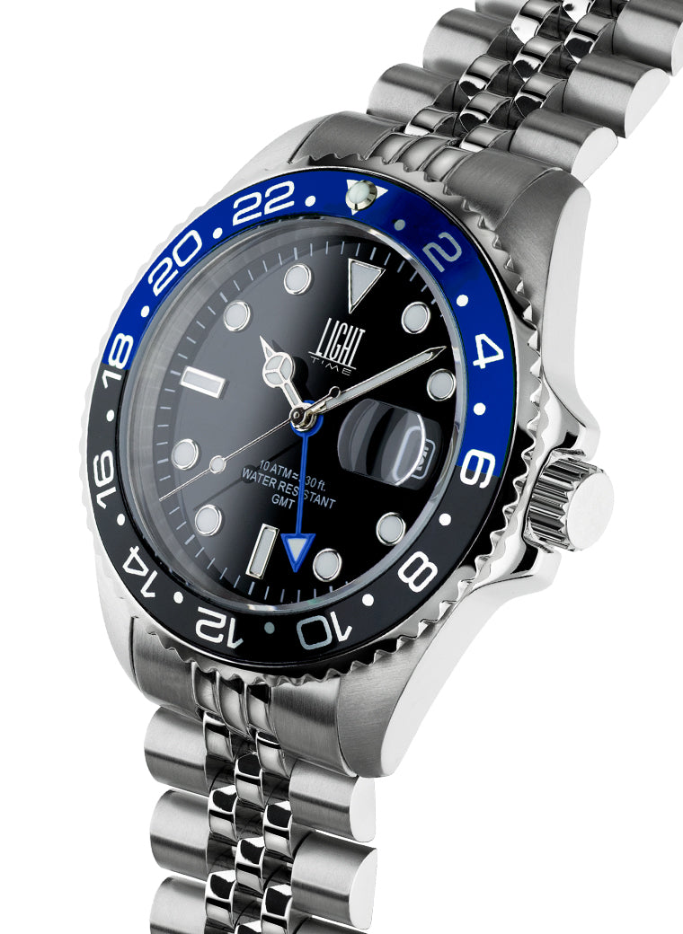 Orologio Light Time Timeless Sport GMT L247B - Quarzo Ronda GMT, cassa e bracciale acciaio, 40mm, 10ATM - Laterale