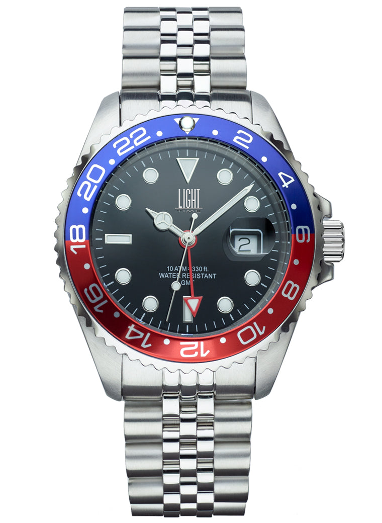 Orologio Light Time Timeless Sport GMT L247E - Quarzo Ronda GMT, cassa e bracciale acciaio, 40mm, 10ATM - Frontale