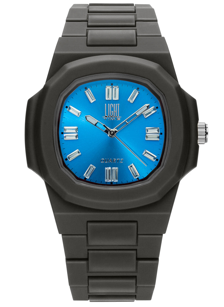 Orologio Light Time Velvet Cristal L513-NE-AZ - Quarzo Miyota, cassa policarbonato nero, quadrante azzurro con cristalli, 38x42mm - Frontale