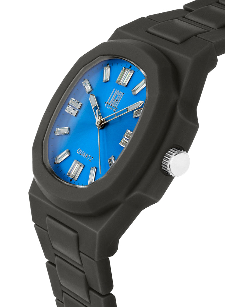 Orologio Light Time Velvet Cristal L513-NE-AZ - Quarzo Miyota, cassa policarbonato nero, quadrante azzurro con cristalli, 38x42mm - Laterale