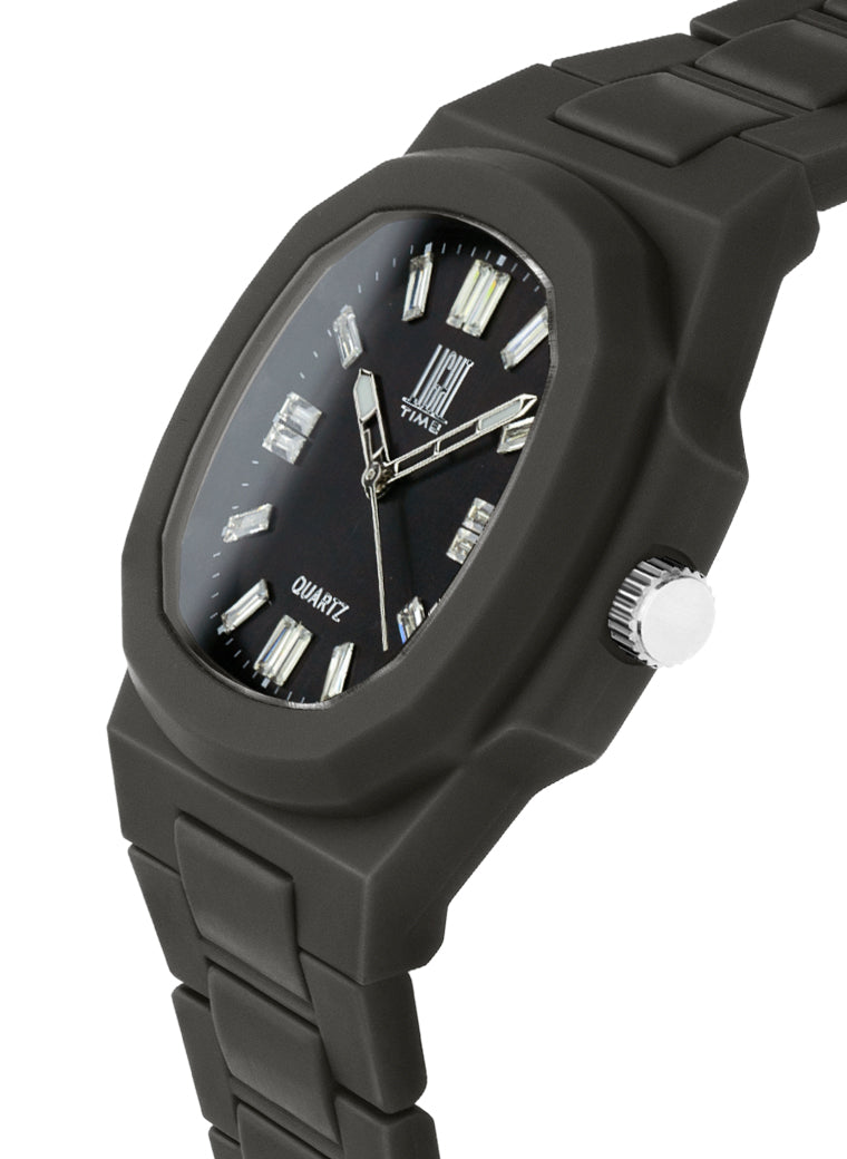 Orologio Light Time Velvet Cristal L513-NE-NE - Quarzo Miyota, cassa policarbonato nero, quadrante nero con cristalli, 38x42mm - Laterale