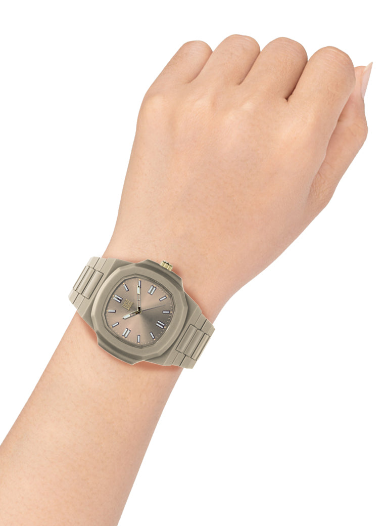 Orologio Light Time Velvet L511-BE - Quarzo Miyota, cassa policarbonato tortora, quadrante tortora sunrise, 38x42mm - Dettaglio