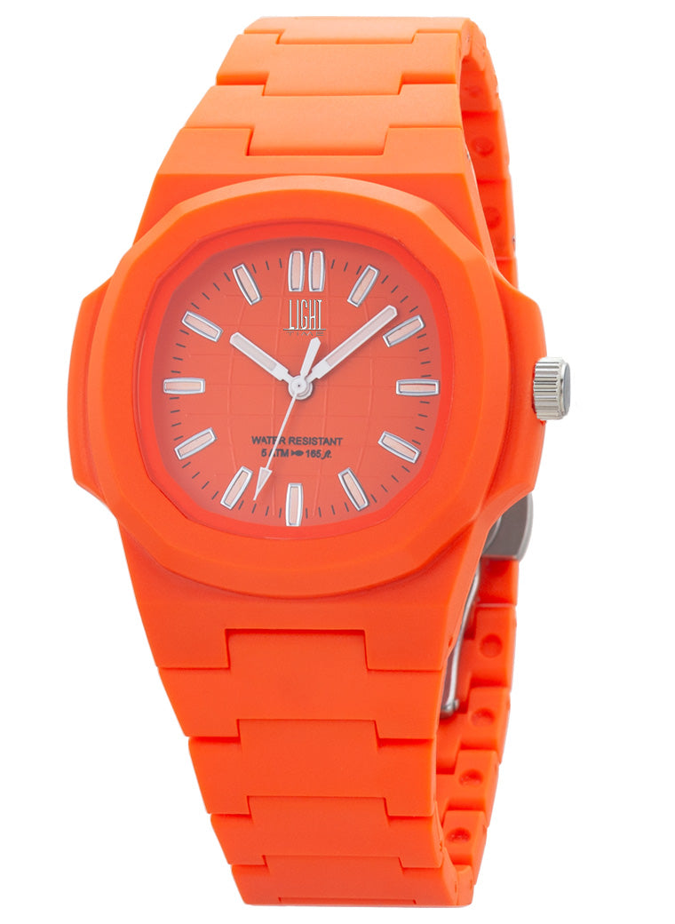 Orologio Light Time Velvet L511-C-AR - Quarzo Miyota, cassa policarbonato arancio, quadrante arancio, 38x42mm - Frontale