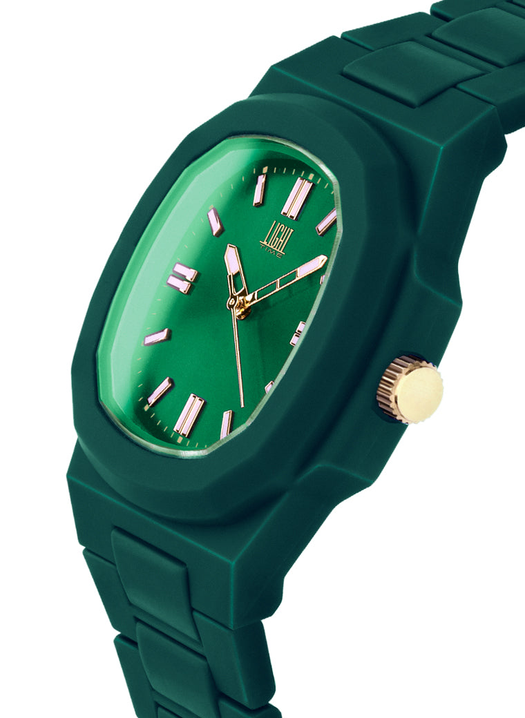 Orologio Light Time Velvet L511-VE - Quarzo Miyota, cassa policarbonato verde, quadrante verde sunrise, 38x42mm - Laterale