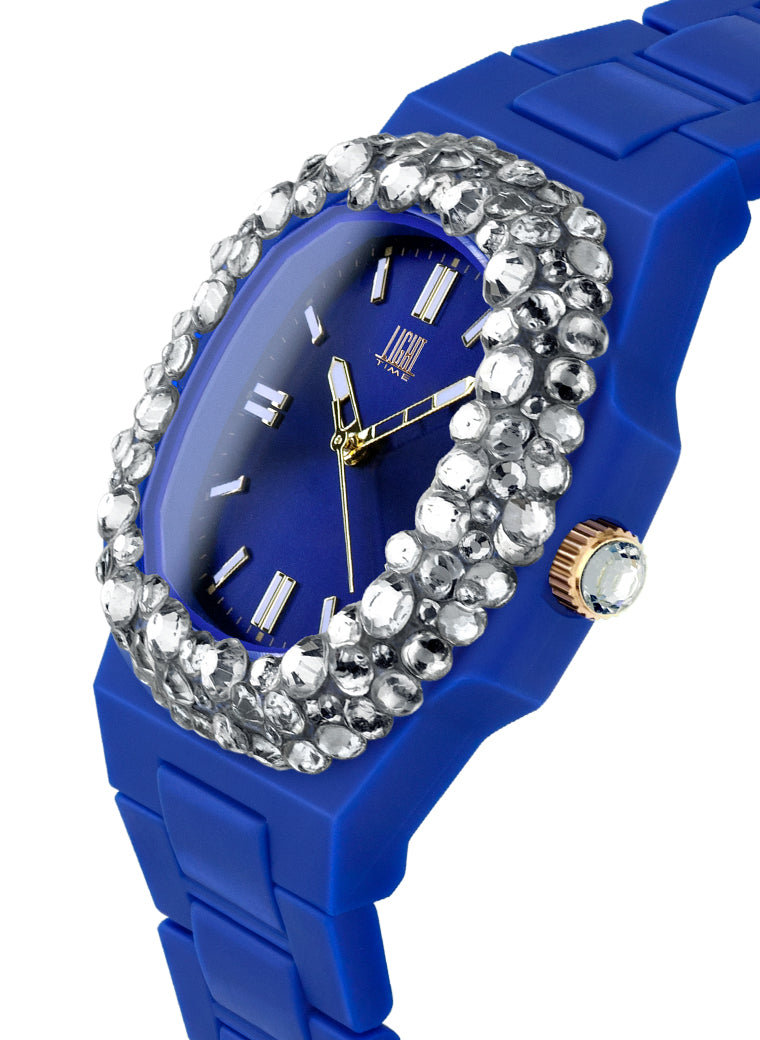 Orologio Light Time Velvet Lady L512-BL-1 - Quarzo Miyota, cassa policarbonato blu, ghiera con cristalli Preciosa, quadrante blu sunrise, 38x42mm - Laterale