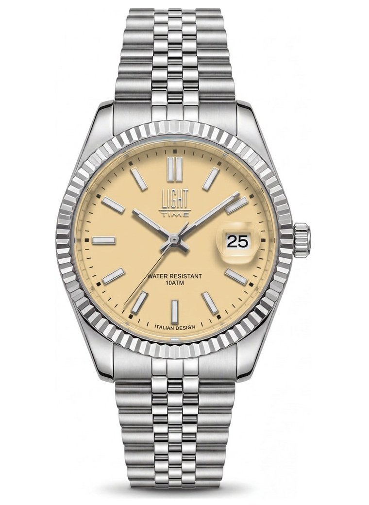 Orologio Light Time Aurora Jubilee L804S-C-GI Giallo 35 mm - unisex quarzo lunetta zigrinata bracciale jubilee quadrante giallo datario 10ATM - Frontale