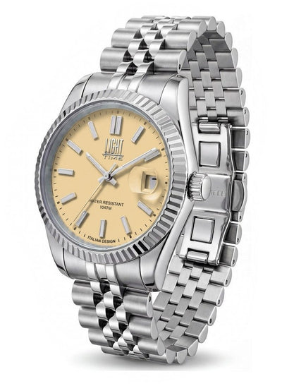 Orologio Light Time Aurora Jubilee L804S-C-GI Giallo 35 mm - unisex quarzo lunetta zigrinata bracciale jubilee quadrante giallo datario 10ATM - Lato
