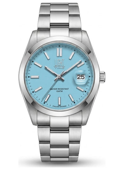 Orologio Light Time Aurora L802S-C-AZ Azzurro 35 mm - unisex quarzo lunetta liscia bracciale acciaio quadrante azzurro datario 10ATM - Frontale