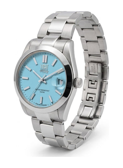 Orologio Light Time Aurora L802S-C-AZ Azzurro 35 mm - unisex quarzo lunetta liscia bracciale acciaio quadrante azzurro datario 10ATM - Lato