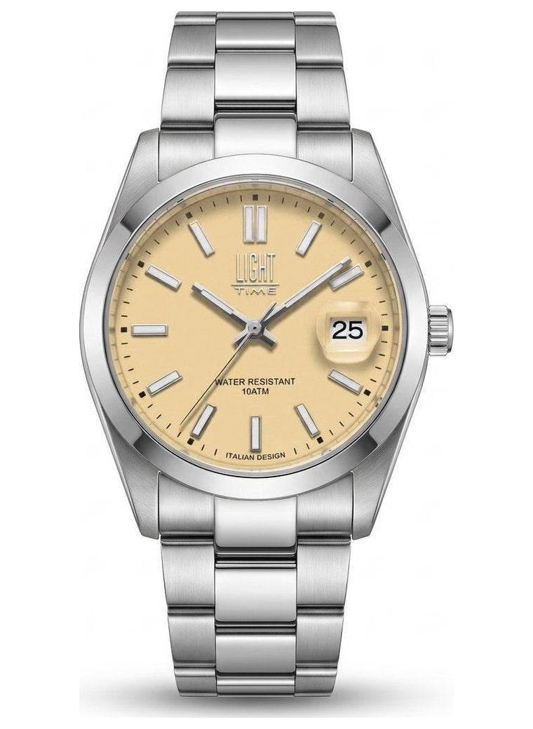 Orologio Light Time Aurora L802S-C-GI Giallo 35 mm - unisex quarzo lunetta liscia bracciale acciaio quadrante giallo datario 10ATM - Frontale