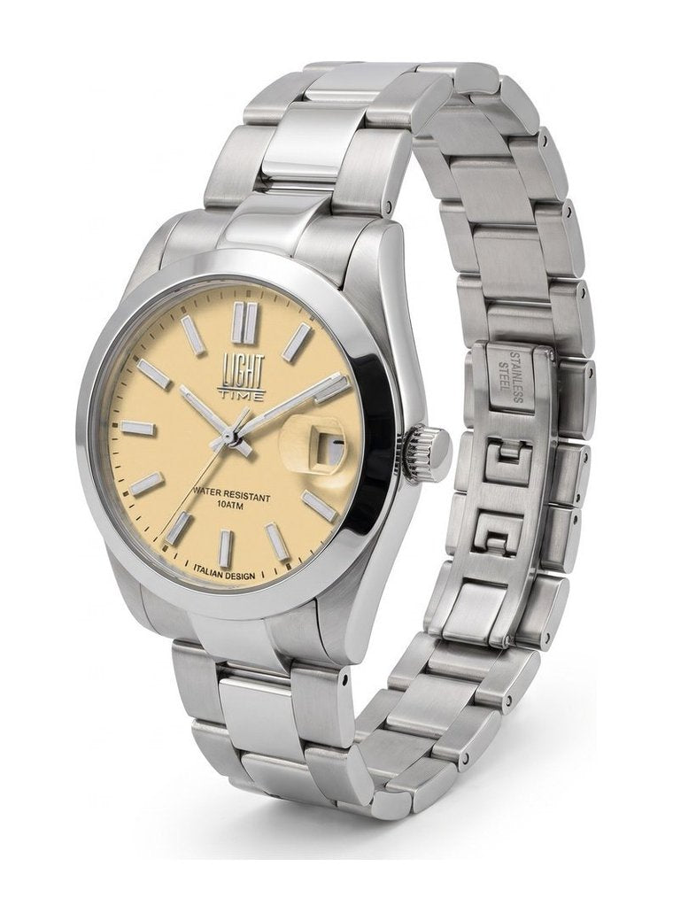 Orologio Light Time Aurora L802S-C-GI Giallo 35 mm - unisex quarzo lunetta liscia bracciale acciaio quadrante giallo datario 10ATM - Lato