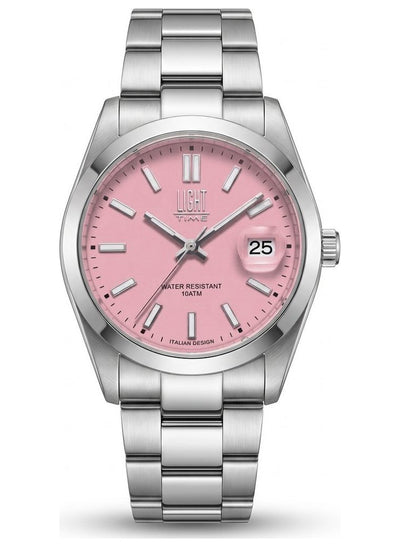 Orologio Light Time Aurora L802S-C-RO Rosa 35 mm - unisex quarzo lunetta liscia bracciale acciaio quadrante rosa datario 10ATM - Frontale