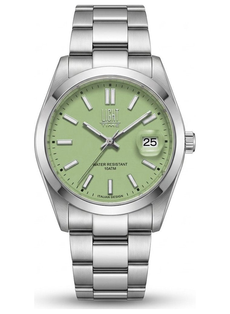 Orologio Light Time Aurora L802S-C-VE Verde 35 mm - unisex quarzo lunetta liscia bracciale acciaio quadrante verde datario 10ATM - Frontale