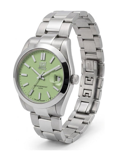 Orologio Light Time Aurora L802S-C-VE Verde 35 mm - unisex quarzo lunetta liscia bracciale acciaio quadrante verde datario 10ATM - Lato