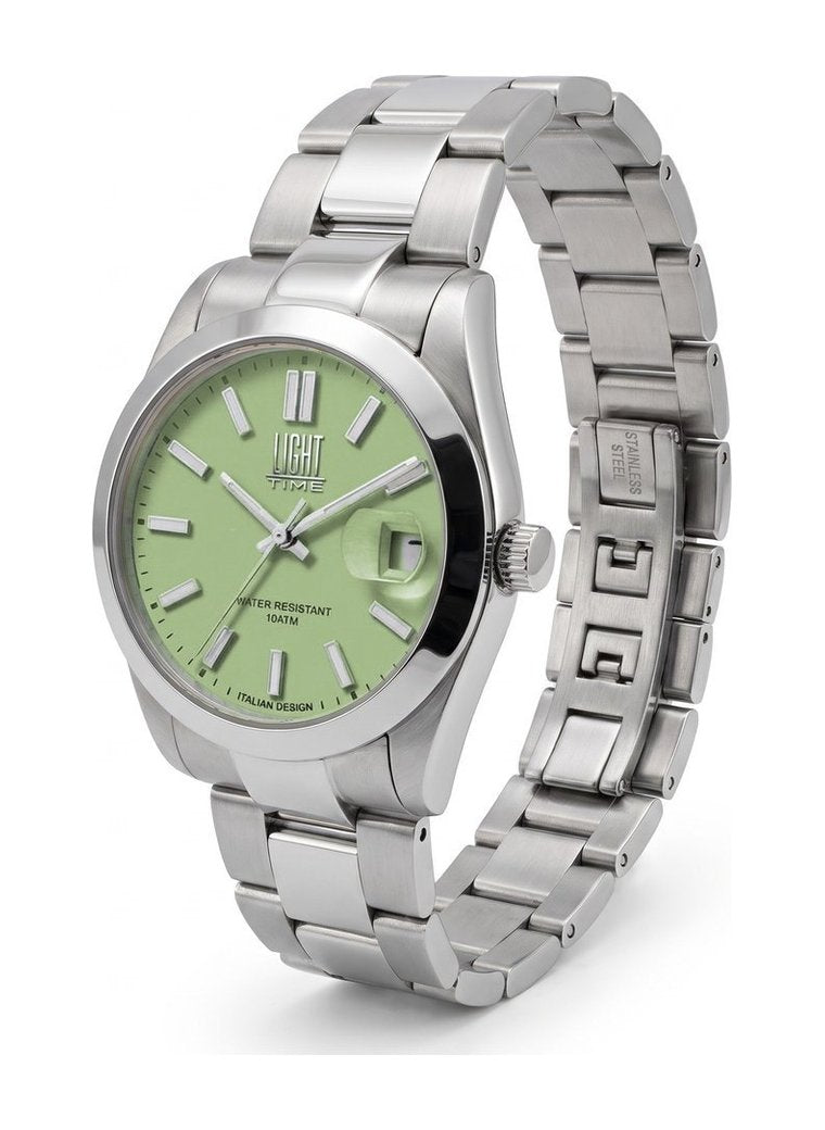 Orologio Light Time Aurora L802S-C-VE Verde 35 mm - unisex quarzo lunetta liscia bracciale acciaio quadrante verde datario 10ATM - Lato