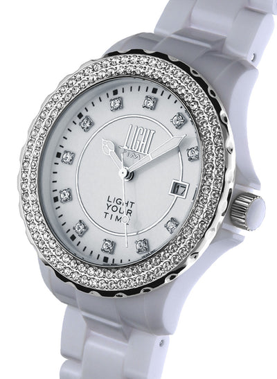 Light Time Black or White L071A orologio donna bracciale policarbonato ghiera strass