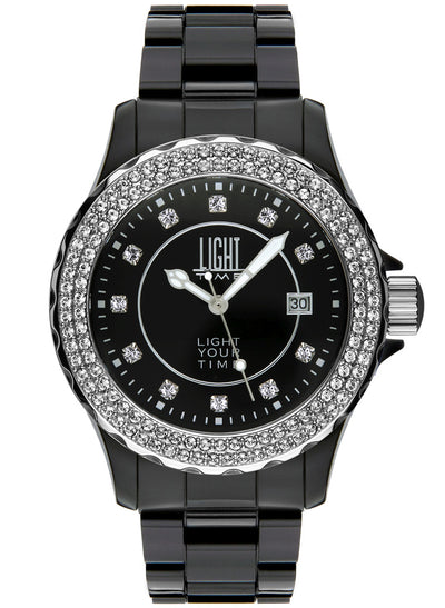 Orologio donna Light Time Black or White L071C cassa policarbonato 41mm ghiera con strass
