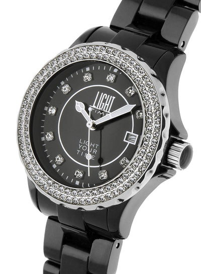 Light Time Black or White L071C orologio donna bracciale policarbonato ghiera strass