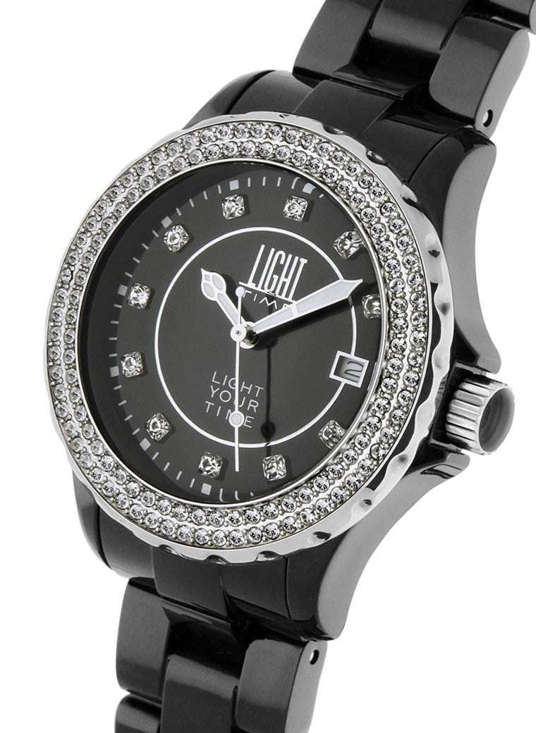 Light Time Black or White L071C orologio donna bracciale policarbonato ghiera strass