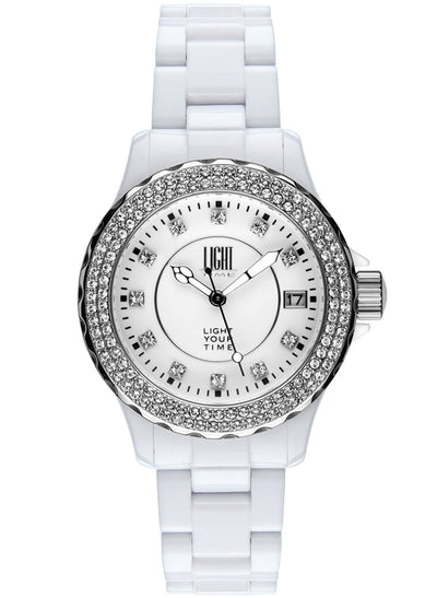 Orologio donna Light Time Black or White L073A cassa policarbonato 36mm ghiera con strass