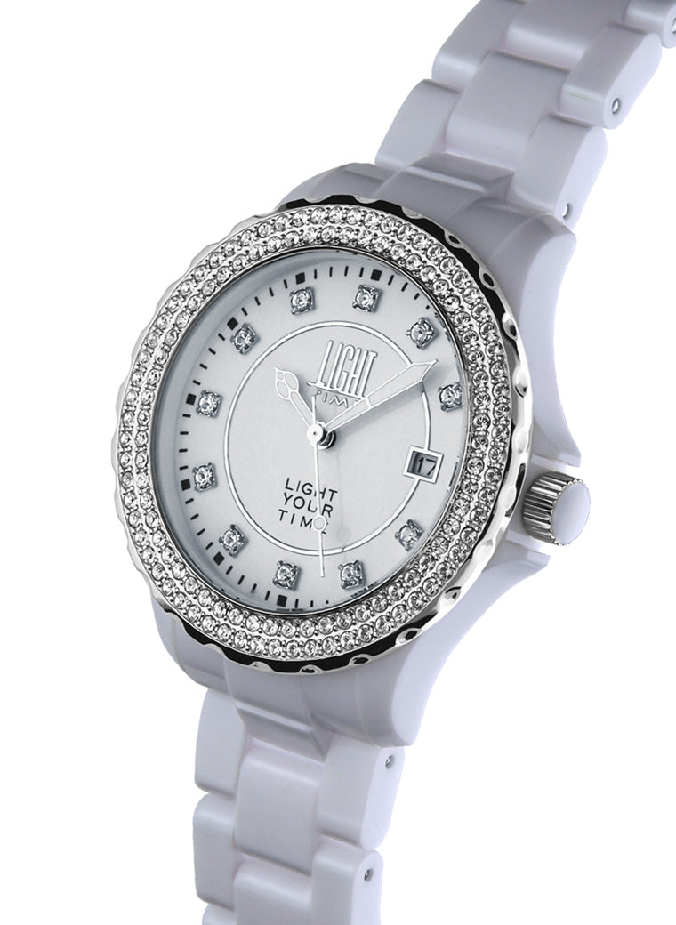 Light Time Black or White L073A orologio donna bracciale policarbonato ghiera strass 36mm
