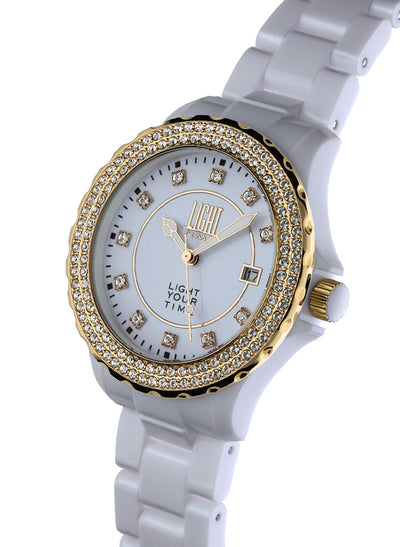 Light Time Black or White L073B orologio donna bracciale policarbonato ghiera strass 36mm