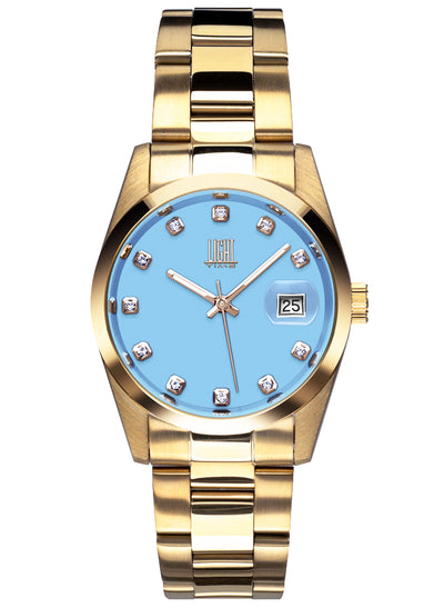 Orologio Light Time Cuba L195GS-C-AZ - orologio donna cassa acciaio, cinturino acciaio, quadrante con strass, diametro 36mm, datario ore 15 - Frontale