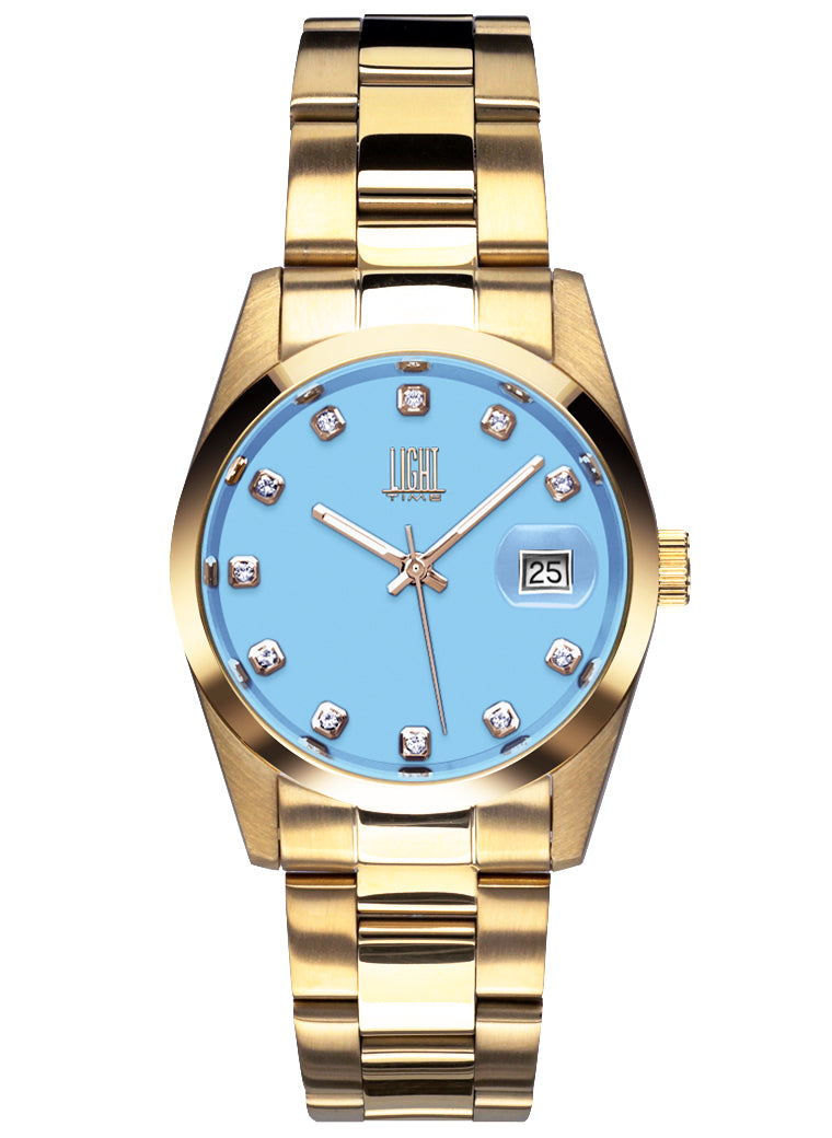 Orologio Light Time Cuba L195GS-C-AZ - orologio donna cassa acciaio, cinturino acciaio, quadrante con strass, diametro 36mm, datario ore 15 - Frontale