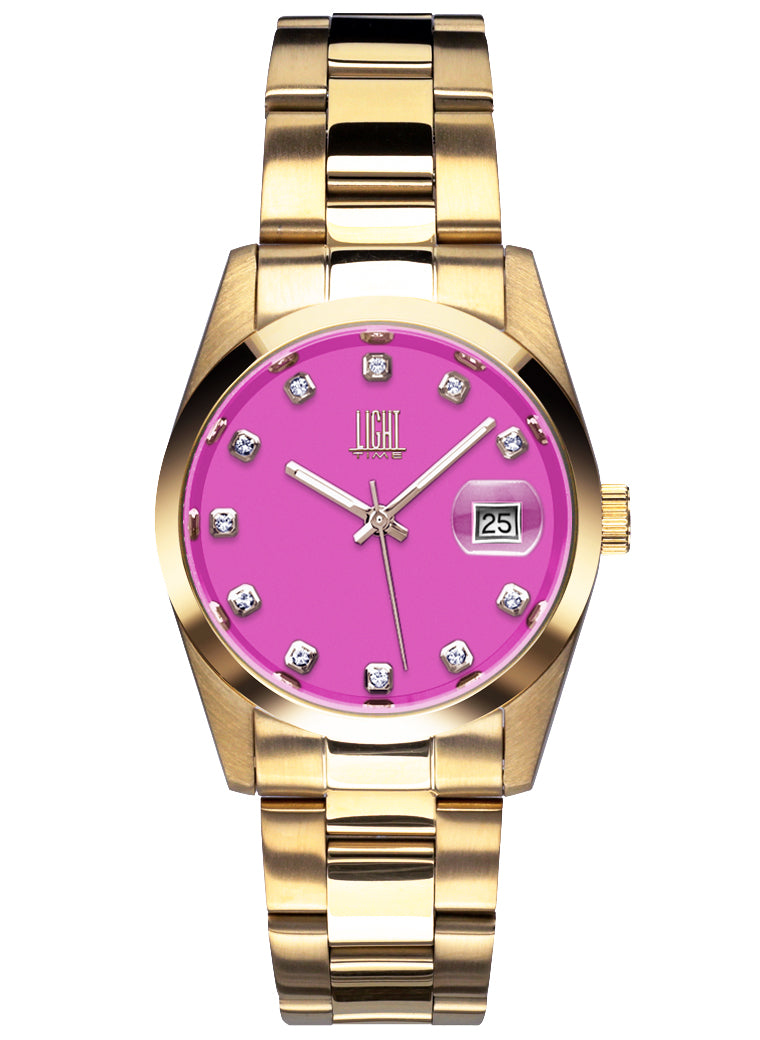 Orologio Light Time Cuba L195GS-C-FU - orologio donna cassa acciaio, cinturino acciaio, quadrante con strass, diametro 36mm, datario ore 15 - Frontale