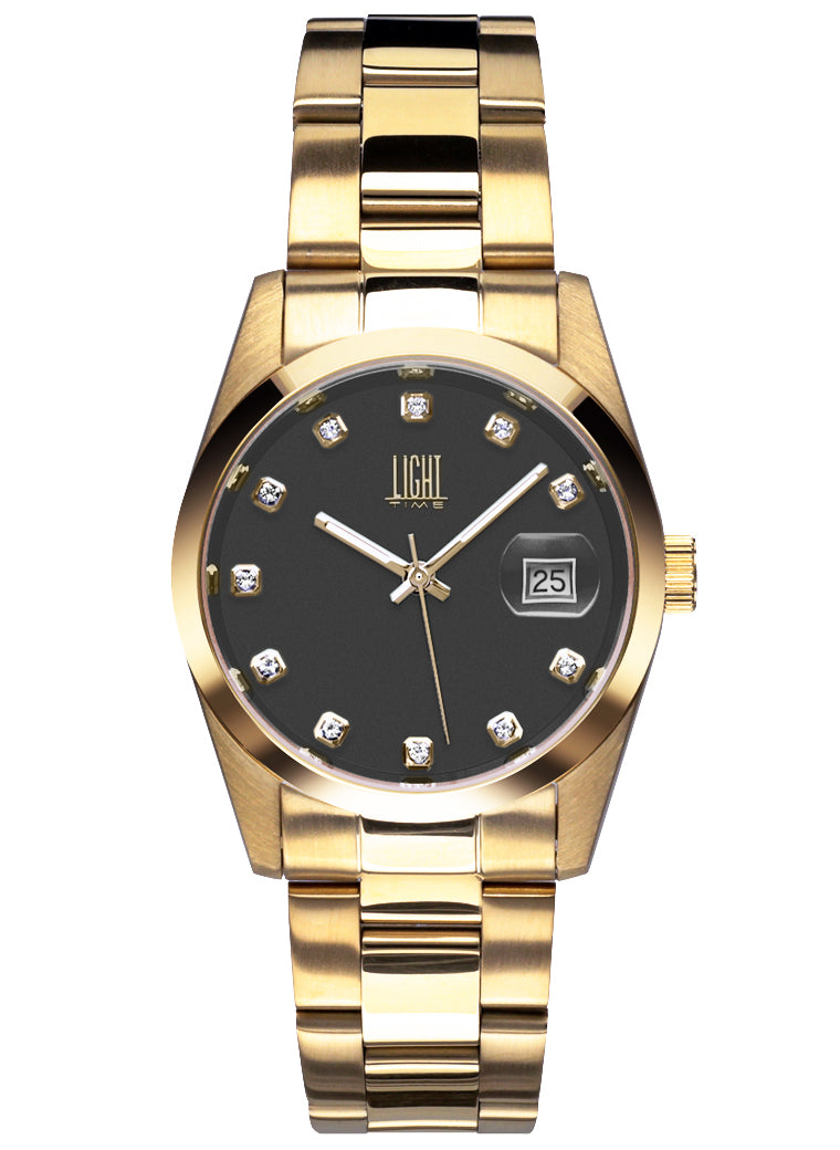 Orologio Light Time Cuba L195GS-C-NE - orologio donna cassa acciaio, cinturino acciaio, quadrante con strass, diametro 36mm, datario ore 15 - Frontale