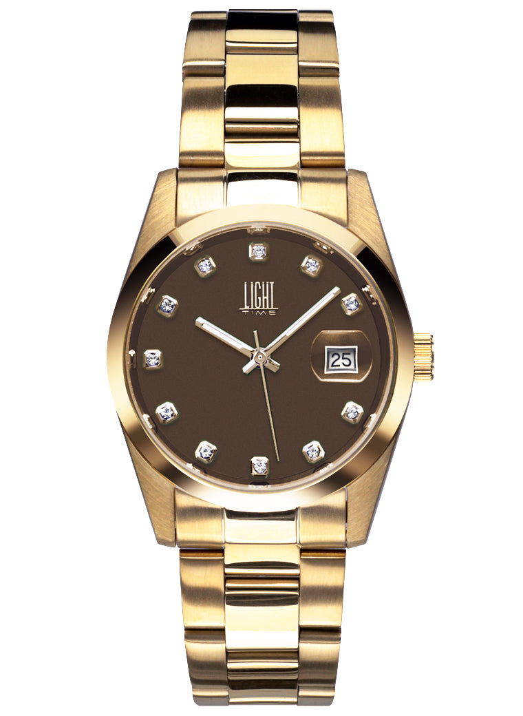 Orologio Light Time Cuba L195GS-C-PR - orologio donna cassa acciaio, cinturino acciaio, quadrante con strass, diametro 36mm, datario ore 15 - Frontale