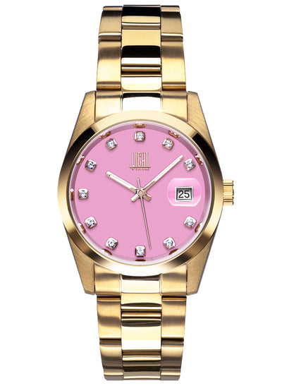 Orologio Light Time Cuba L195GS-C-RO - orologio donna cassa acciaio, cinturino acciaio, quadrante con strass, diametro 36mm, datario ore 15 - Frontale