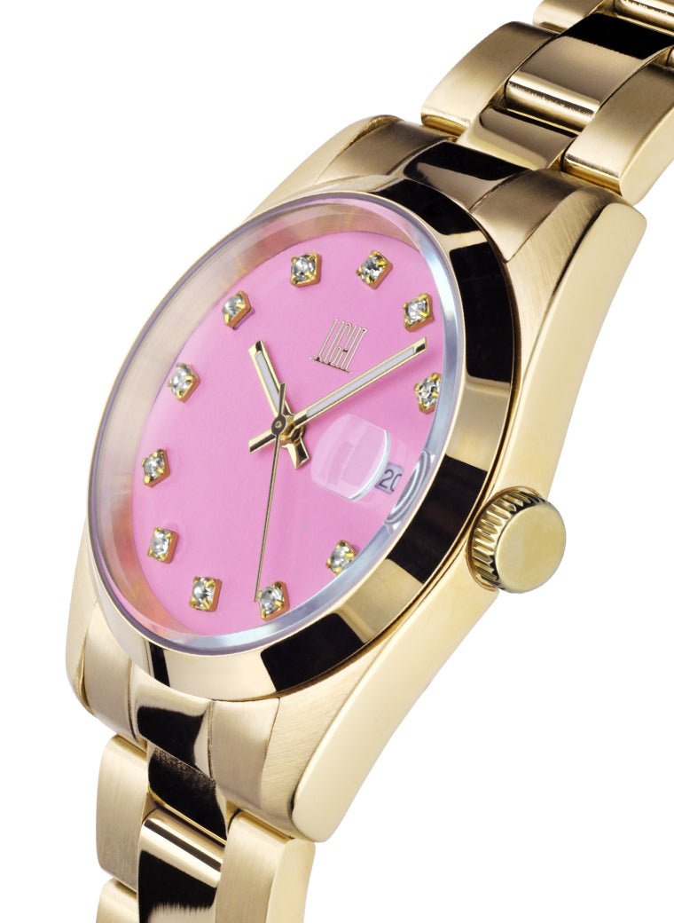 Orologio Light Time Cuba L195GS-C-RO - orologio donna cassa acciaio, cinturino acciaio, quadrante con strass, diametro 36mm, datario ore 15 - Laterale
