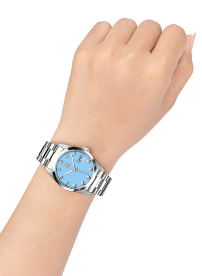 Orologio Light Time Cuba L195S-C-AZ - orologio donna cassa acciaio, cinturino acciaio, quadrante con strass, diametro 36mm, datario ore 15 - Dettaglio