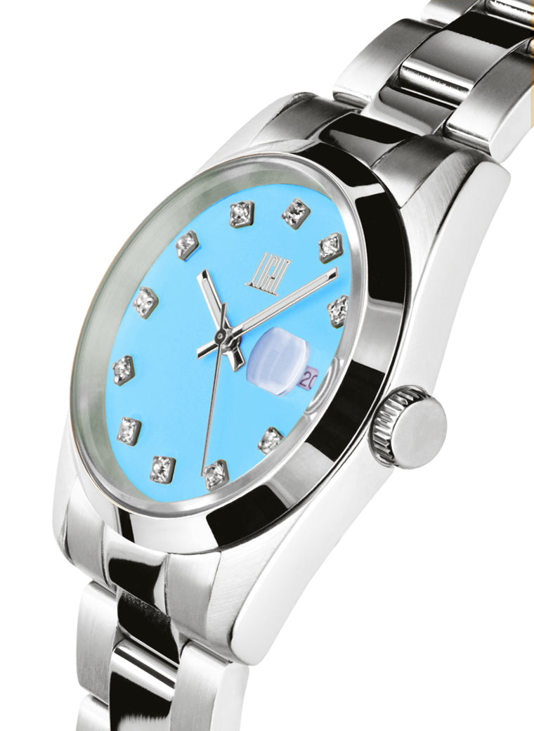 Orologio Light Time Cuba L195S-C-AZ - orologio donna cassa acciaio, cinturino acciaio, quadrante con strass, diametro 36mm, datario ore 15 - Laterale