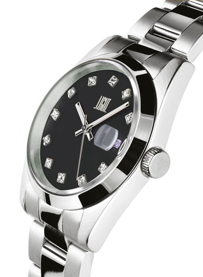 Orologio Light Time Cuba L195S-C-NE - orologio donna cassa acciaio, cinturino acciaio, quadrante con strass, diametro 36mm, datario ore 15 - Laterale
