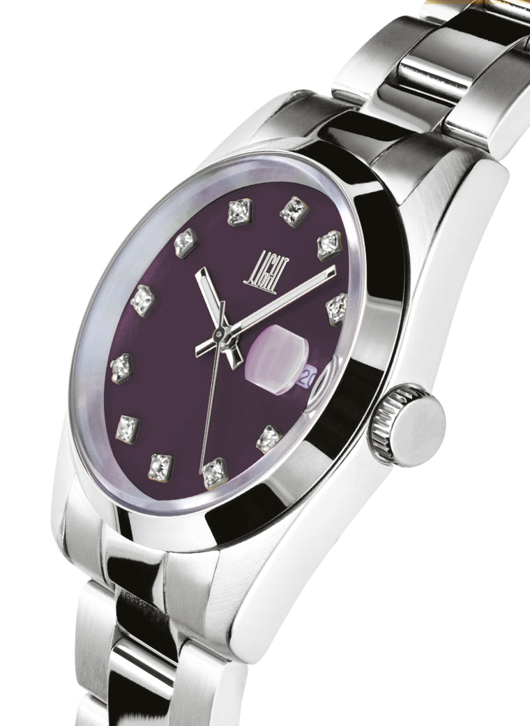 Orologio Light Time Cuba L195S-C-PR - orologio donna cassa acciaio, cinturino acciaio, quadrante con strass, diametro 36mm, datario ore 15 - Laterale