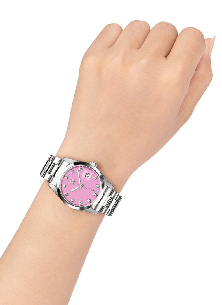 Orologio Light Time Cuba L195S-C-RO - orologio donna cassa acciaio, cinturino acciaio, quadrante con strass, diametro 36mm, datario ore 15 - Dettaglio