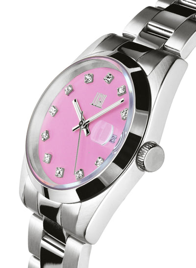 Orologio Light Time Cuba L195S-C-RO - orologio donna cassa acciaio, cinturino acciaio, quadrante con strass, diametro 36mm, datario ore 15 - Laterale