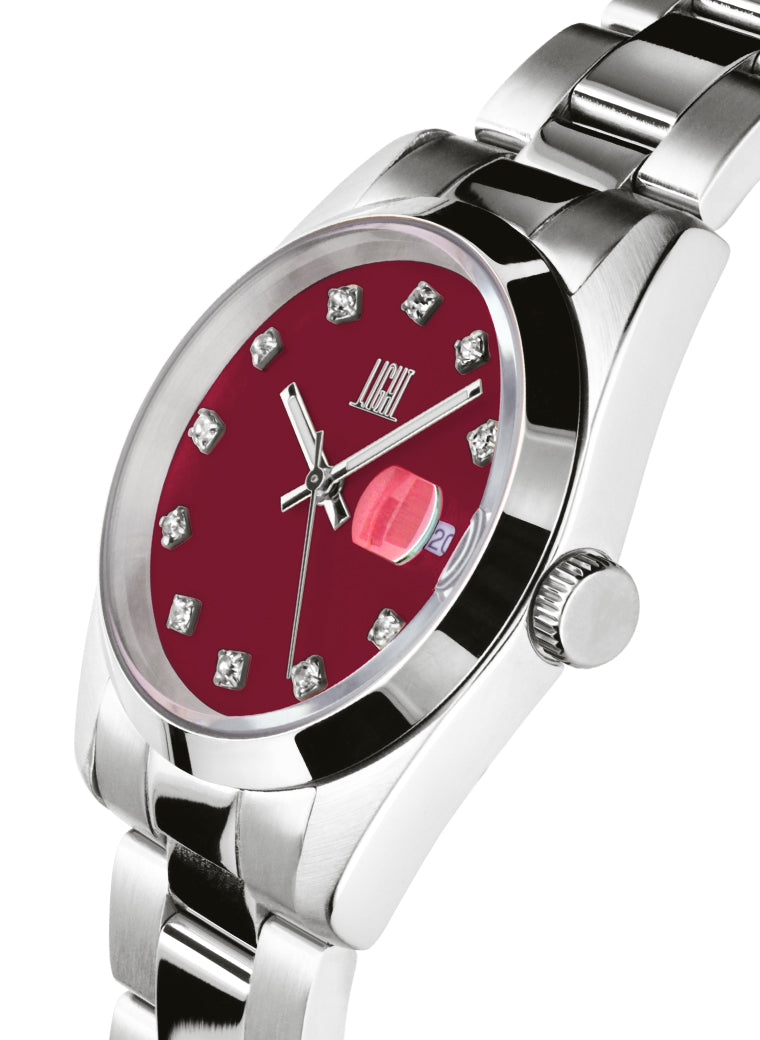 Orologio Light Time Cuba L195S-C-RU - orologio donna cassa acciaio, cinturino acciaio, quadrante con strass, diametro 36mm, datario ore 15 - Laterale