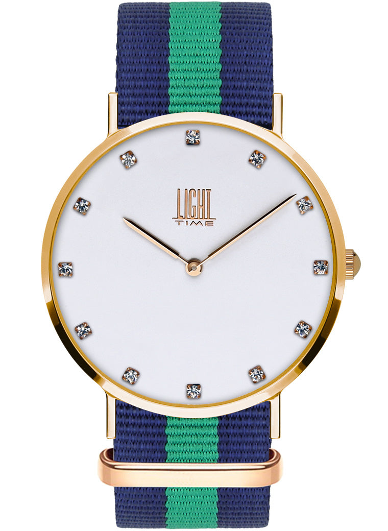 Orologio Light Time Essential L302R-N1 - Quarzo, cassa acciaio IP rosè 40mm, quadrante con strass, cinturino nylon - Frontale