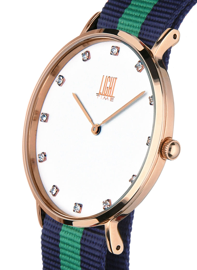 Orologio Light Time Essential L302R-N1 - Quarzo, cassa acciaio IP rosè 40mm, quadrante con strass, cinturino nylon - Laterale