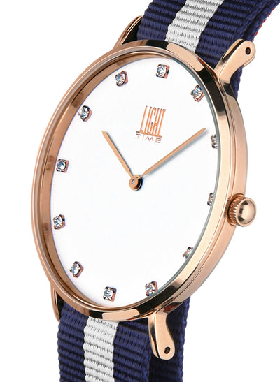 Orologio Light Time Essential L302R-N3 - Quarzo, cassa acciaio IP rosè 40mm, quadrante con strass, cinturino nylon - Laterale