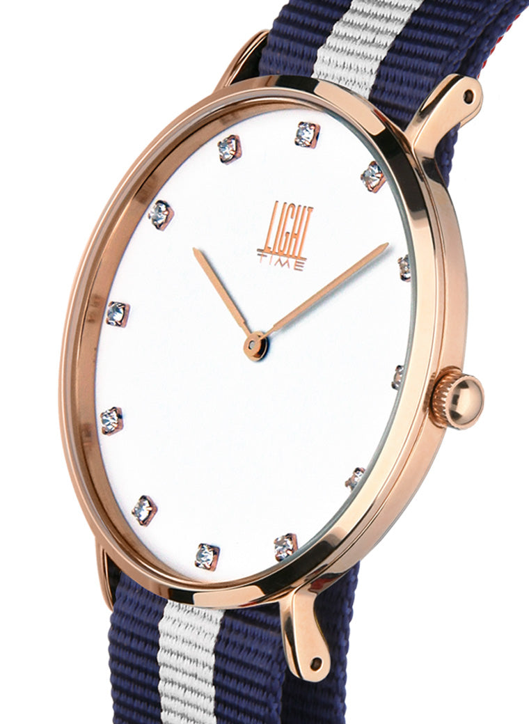 Orologio Light Time Essential L302R-N3 - Quarzo, cassa acciaio IP rosè 40mm, quadrante con strass, cinturino nylon - Laterale