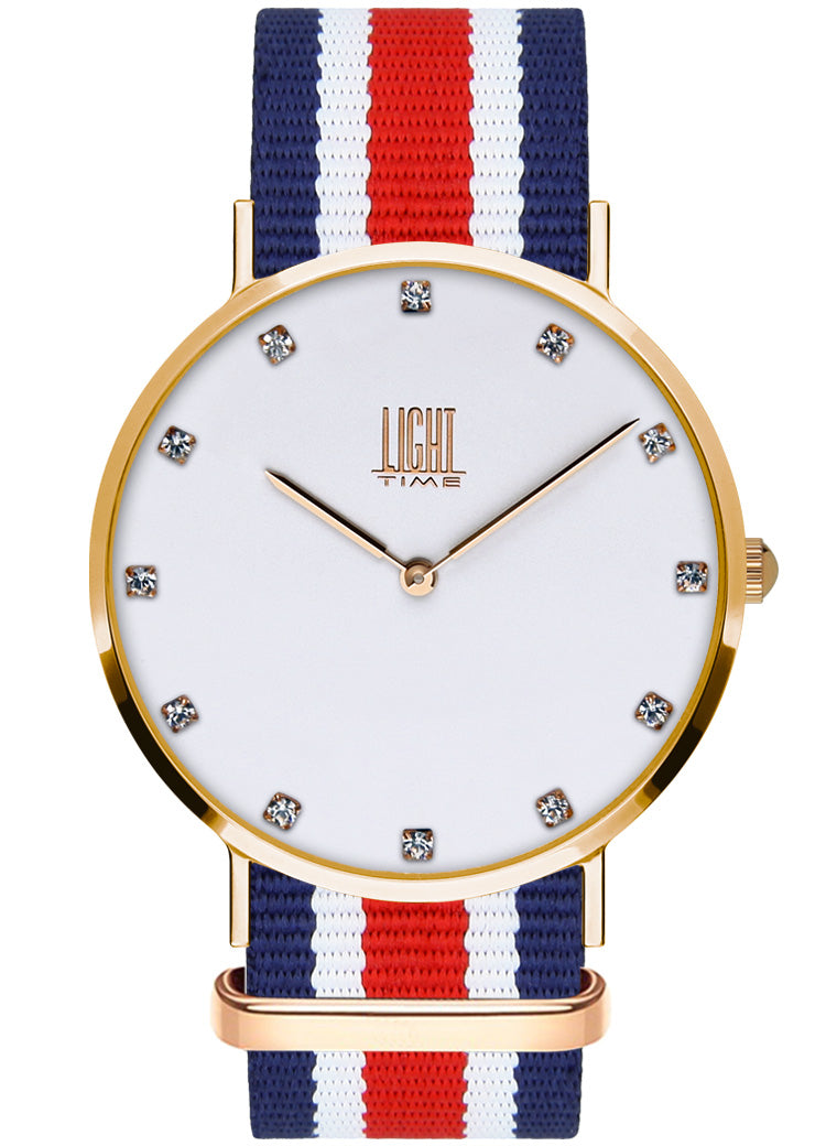 Orologio Light Time Essential L302R-N4 - Quarzo, cassa acciaio IP rosè 40mm, quadrante con strass, cinturino nylon - Frontale
